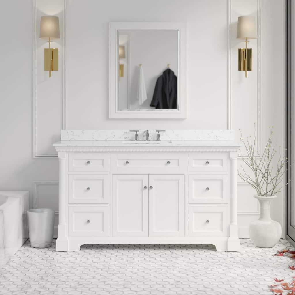 KitchenBathCollection Sydney 60" Single Bathroom Vanity with Engineered Marble Top