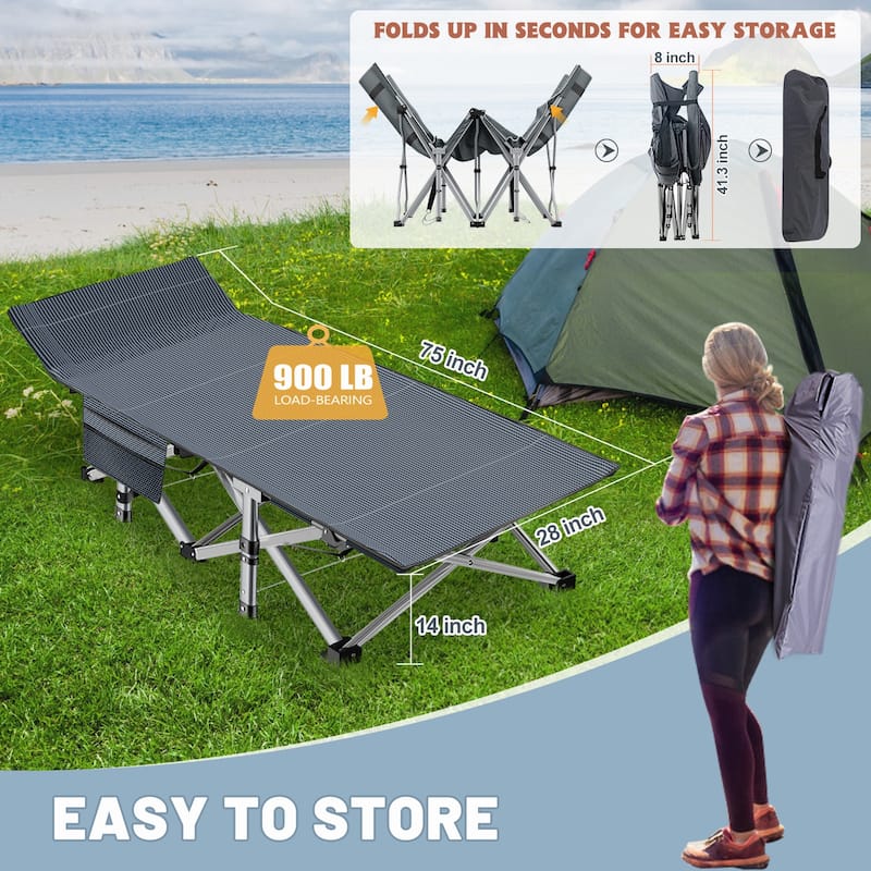 DoCred Folding Camping Bed Cot for Adults, Guest Bed with Mattress