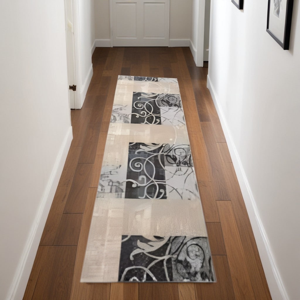 Gesuy Power Loomed Abstract Floral Non Skid Stain Resistant Area Rug By HomeRoots - 90' X '26' X '0.5