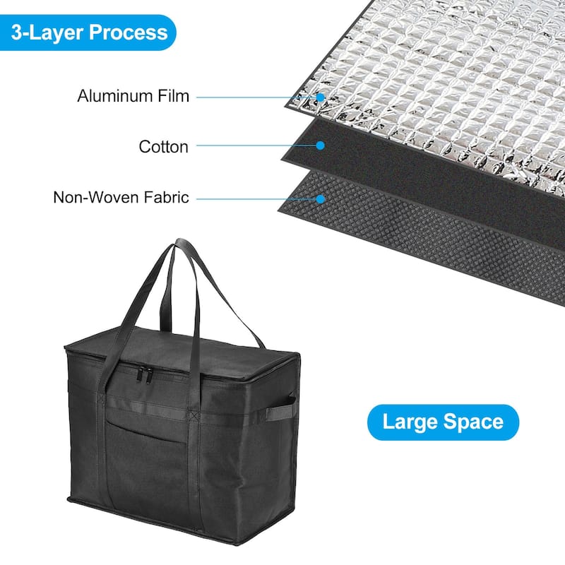 16.1"x9.1"x13" Insulated Reusable Grocery Shopping Bag with Pocket, Black