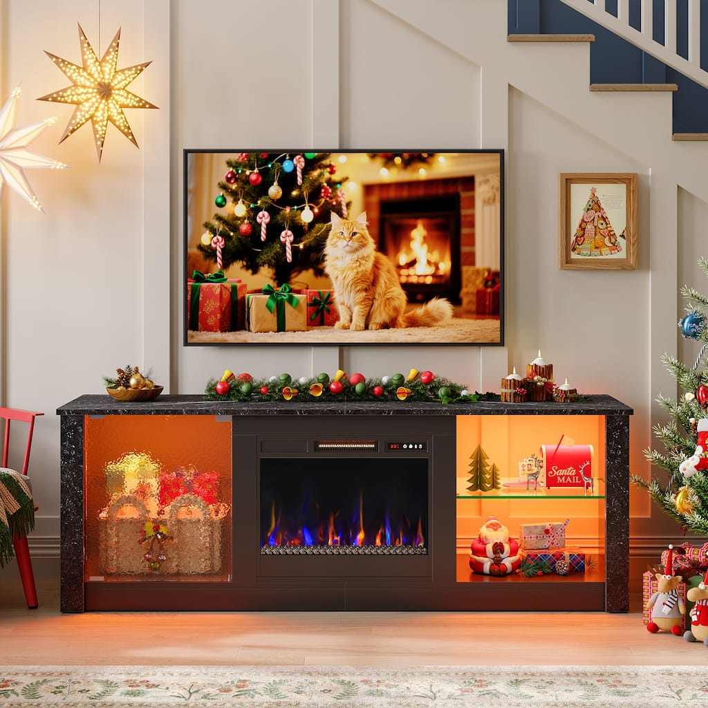 Bestier Fireplace TV Stand with 23" Electric Fireplace for TVs Up to 70 inch, LED Entertainment Center with Adjustable Shelf