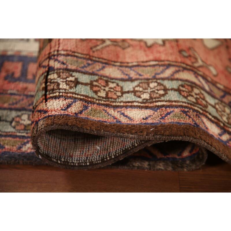 Vegetable Dye Tribal Orange Heriz Persian Vintage Runner Rug - 3'6"x 10'7"