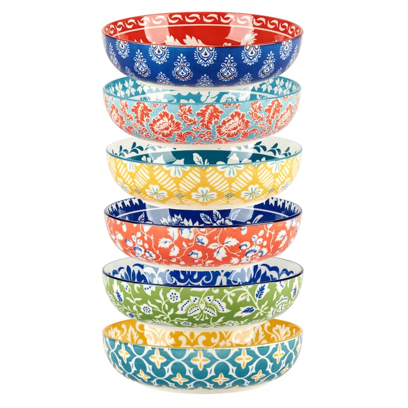 Certified International Panache Set of 6 Soup/Pasta Bowl 6 asst - 8.5" Diam x 2"