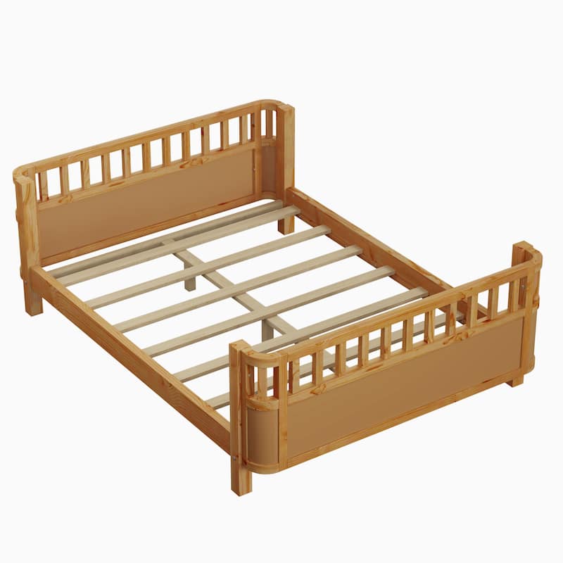 Full Size Wood Platform Bed with Rails for Kids