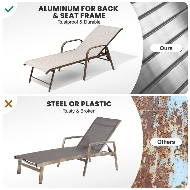 Set of 2/4 Outdoor Aluminum Chaise Lounge Chairs with Adjustable Backrest