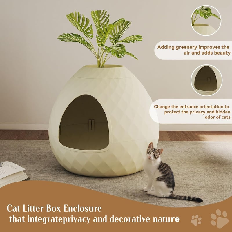 Egg-Shaped Cat Litter Box, UV-Protected PP Material Flowerpot-Style