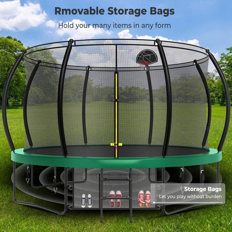 12ft/14ft/15ft/16ft Trampoline for Kids and Adults, Outdoor Trampolines with Curved Poles, Pumpkin Shaped