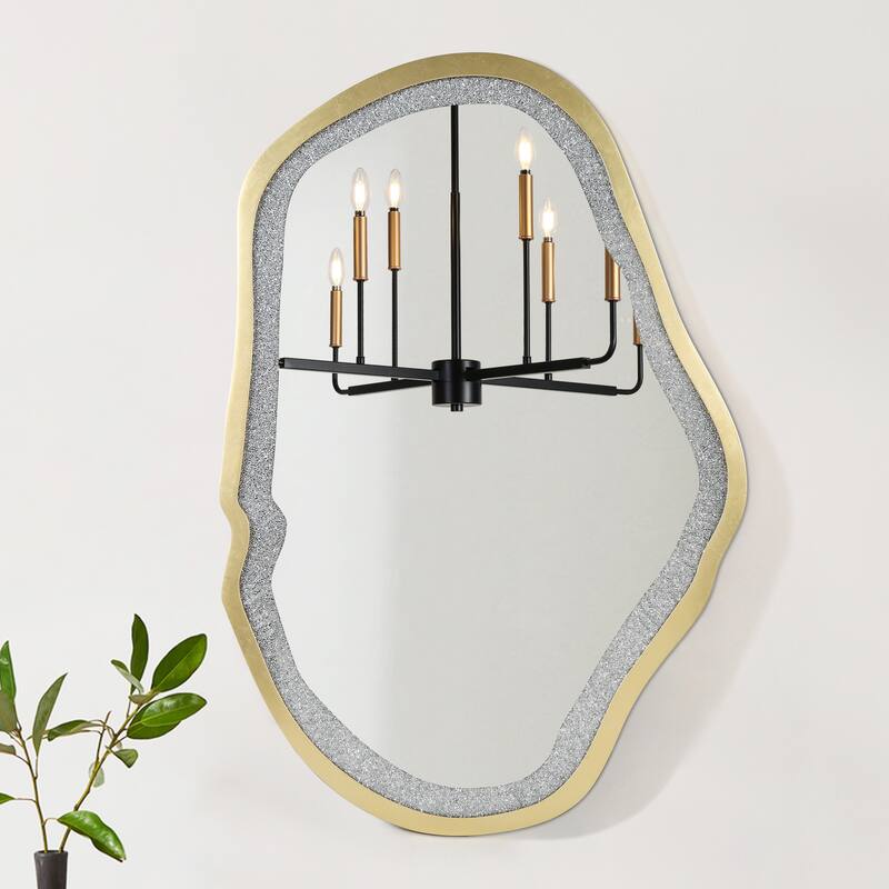 Mireve Modern Irregular Wall Mirror with Faux Diamond and Gold MDF Frame - W32.5"xD0.8"xH47.2"