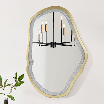 Mireve Modern Irregular Wall Mirror with Faux Diamond and Gold MDF Frame - W32.5"xD0.8"xH47.2"