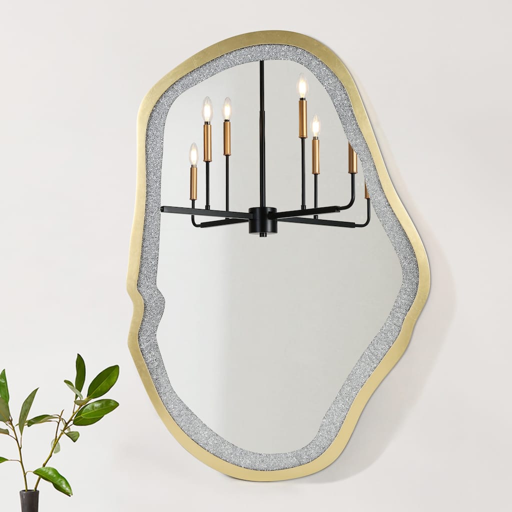 Mireve Modern Irregular Wall Mirror with Faux Diamond and Gold MDF Frame - W32.5"xD0.8"xH47.2"