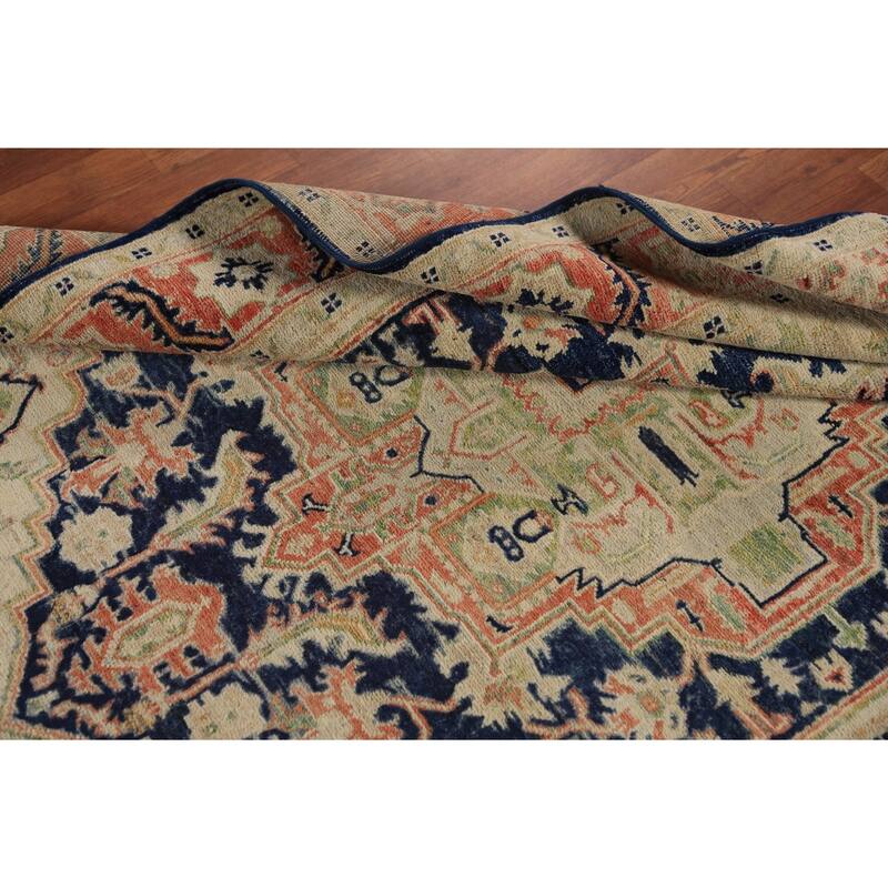 Vegetable Dye Heriz Serapi Oriental Rug Hand-Knotted Wool Carpet - 4'9"x 6'8"