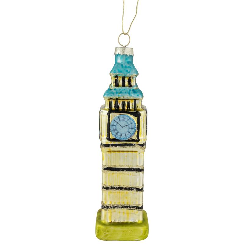 5.5" Golden Big Ben Glittered Glass Christmas Hanging Ornament