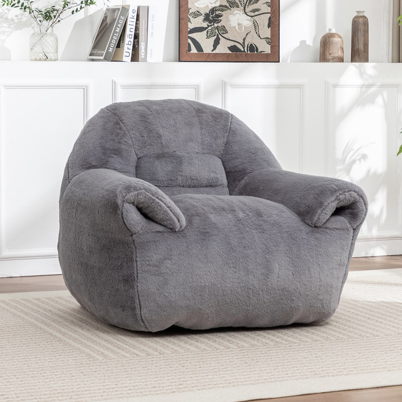 Comfy Bean Bag Sofa With Back Support, Faux Fur Bean Bag Chair For Adults And Kids