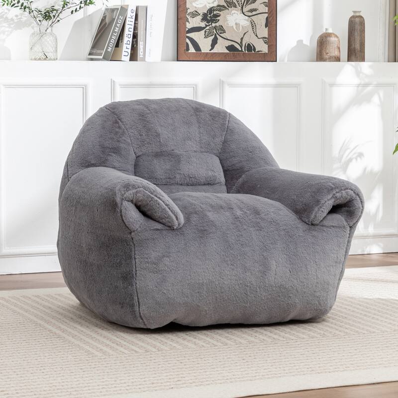 Faux Fur Bean Bag Chair with Back Support & Footstool - Comfy Floor Sofa for Adults & Kids, Living Room, Bedroom (2 Options)
