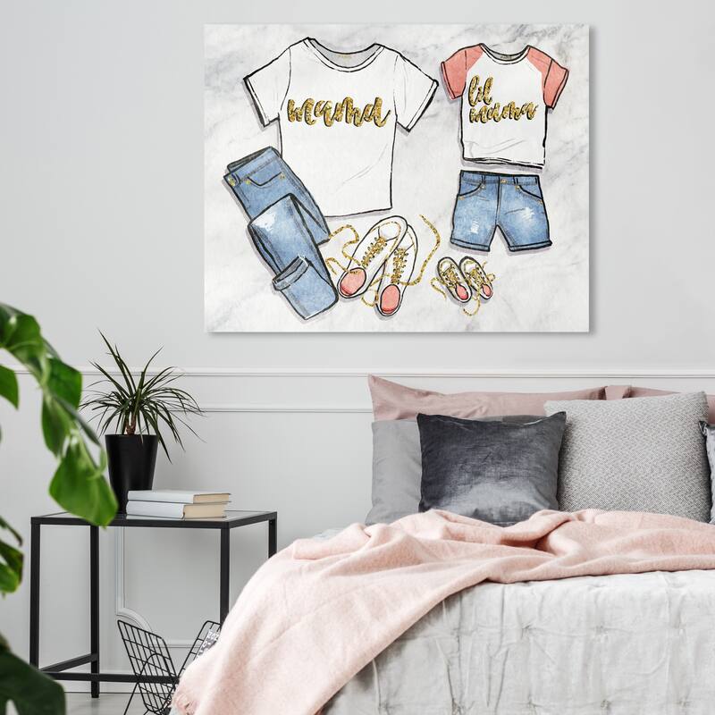 Wynwood Studio 'Mama and Lil Mama Wardrobe' Fashion and Glam Wall Art Canvas Print Outfits - White, Pink - 36 x 30