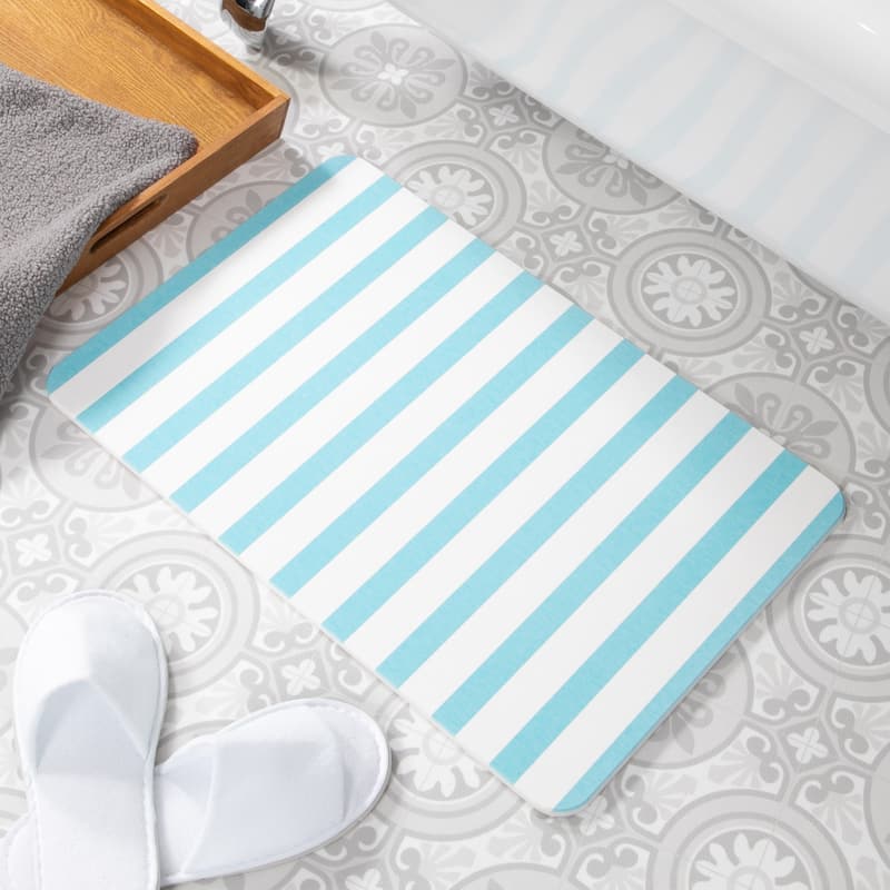 Artsy Mats Blue Stripe White Stone Non Slip Bath Mat