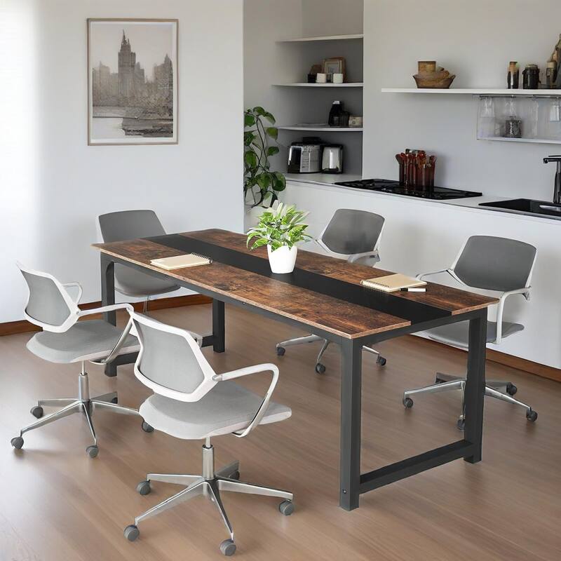 Brown-Black Steel Frame Office Desk Large Sturdy Adjustable Legs 900 lb