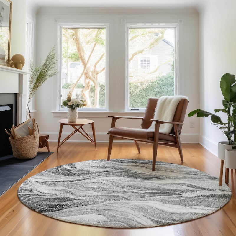 Premium Washable Super Soft Abstract Contemporary Mayfield Rug - Gray - 8' x 8' - Round