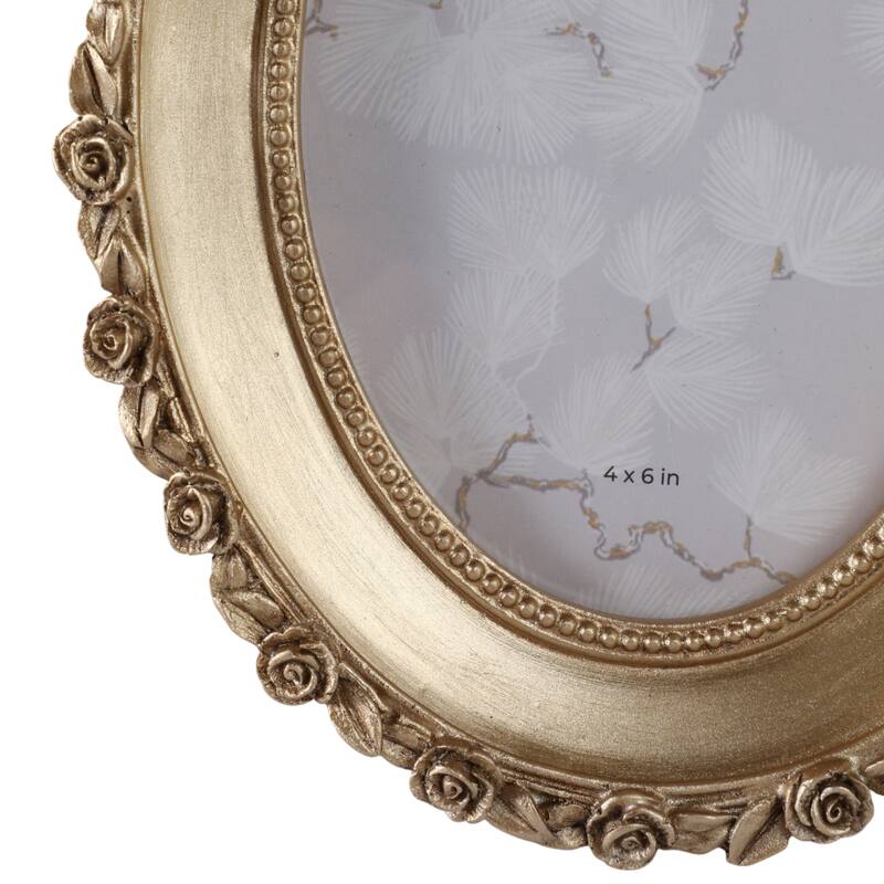 Polyresin Oval Photo Frame with Rosette Border - Gold