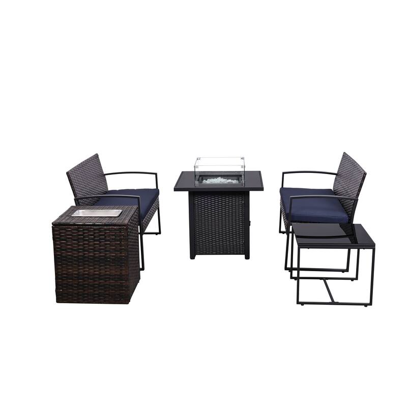 4-Piece Wicker Outdoor Sofa Set, 2 Loveseats, 1 Table, 1 Ice Bucket