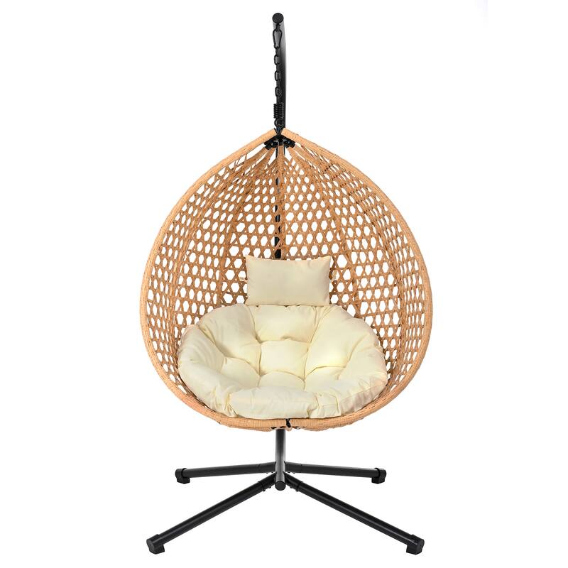 Sturdy Hammock Chair with Stand, Rattan Hanging Egg Chair with Soft Removable Cushion Swing Chairs for Balcony