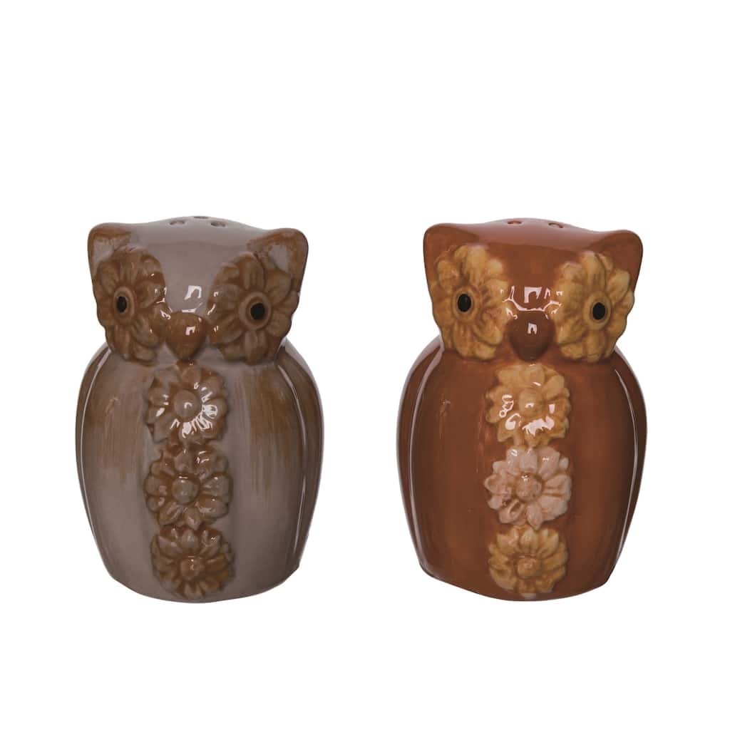 Transpac Dolomite 3.25 in. Multicolor Harvest Owl Salt and Pepper Shakers Set of 2