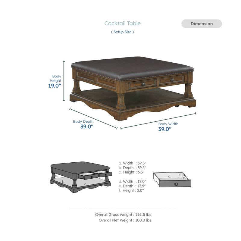 Dionne Rectangular Wood and Faux Leather Cocktail Table