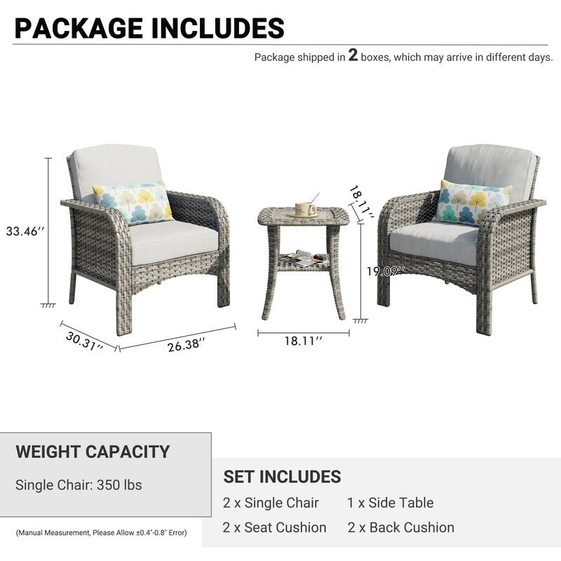 XIZZI 3-Piece Outdoor Wicker Patio Chair Set with Side Table