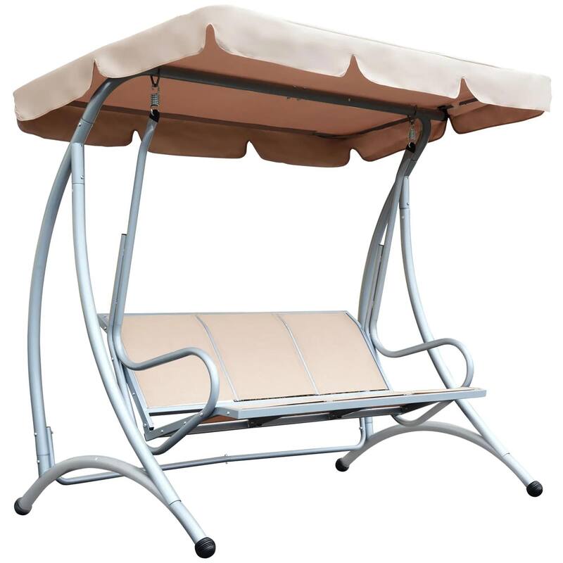 3-Seat Porch Swing, Adjustable Canopy, Breathable Seat, Steel Frame