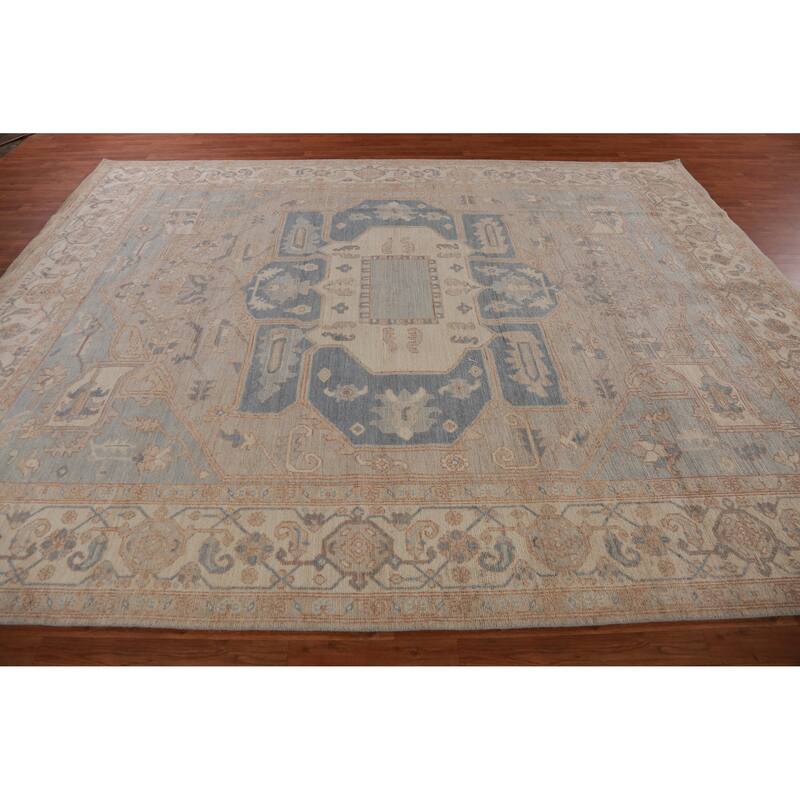 Hand Knotted Oriental 100% Wool Carpet Transitional Medallion Beige & Ivories Oushak Area Rug - 11' 8'' X 9' 3''