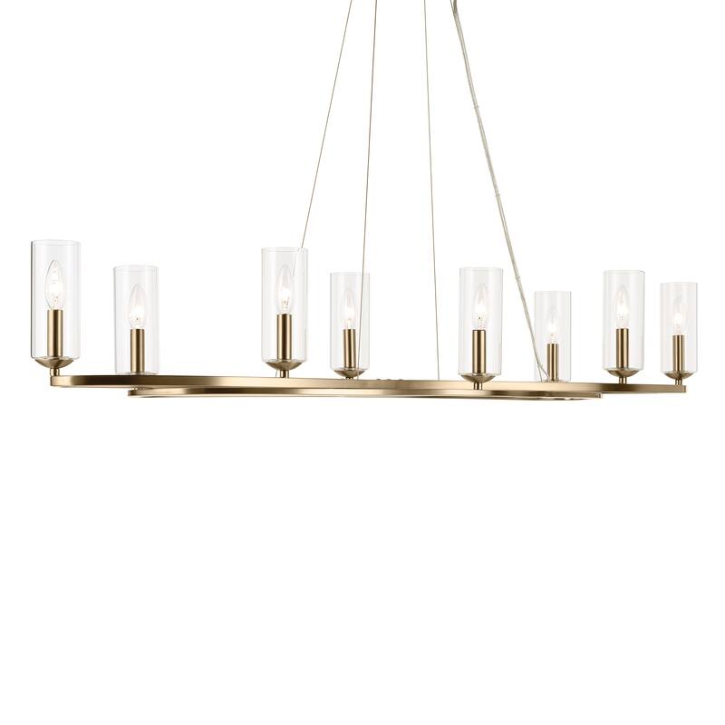 Harpin 52.5 Inch 8 Light Linear Chandelier with Clear Glass in Champagne Bronze