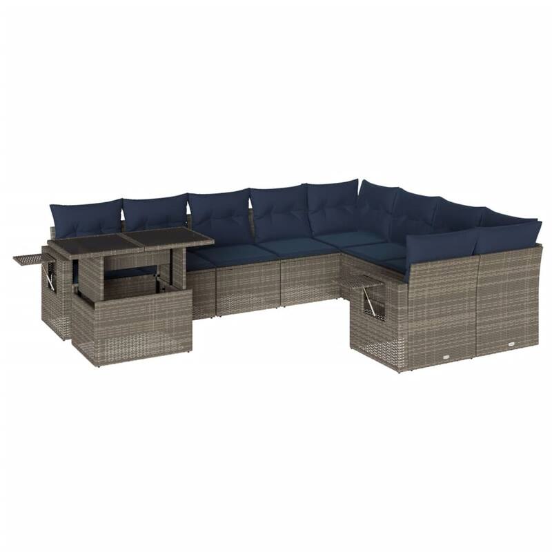 vidaXL Patio Sofa Set with Cushions and Table Outdoor 10 Piece Poly Rattan - 24.4 x 24.4 x 27.2