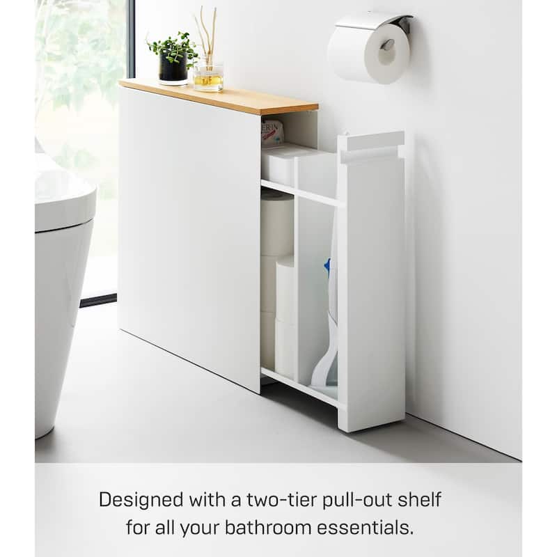 Yamazaki Home Pull-Out Bathroom Storage Cabinet, Steel and Wood - L 22.05 x W 5.51 x H 21.65 inches