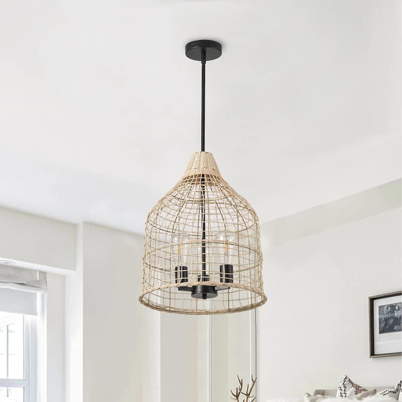 Handmade Woven Natural Rattan Pendant Lighting Fixture for Living Room Bedroom Kitchen