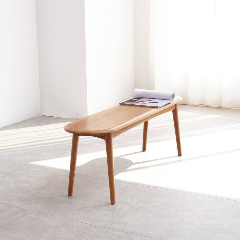 GDFStudio - Elijah Natural Oak Wood Bench with Wide Seat and Half-Round Ends