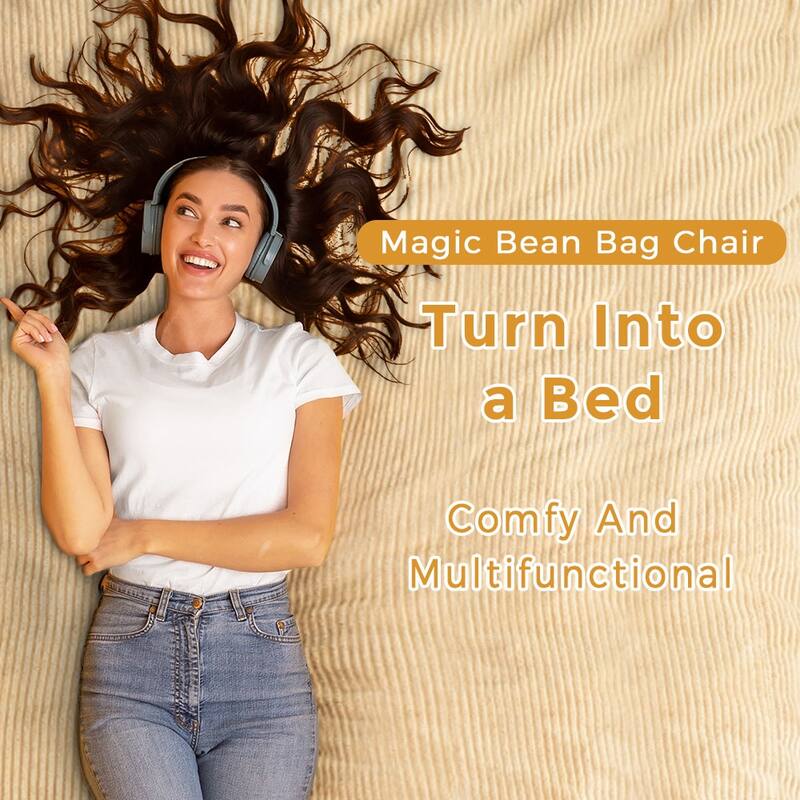 Giant Corduroy Bean Bag Chair & Bed, Convertible Folds from Lazy Chair to Floor Mattress Bed