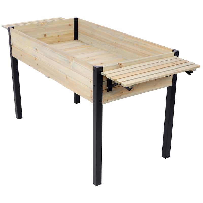 Raised Garden Bed, Metal Leg Wood Planter Boxes with Folding Storage Shelf,Elevated Planter Box