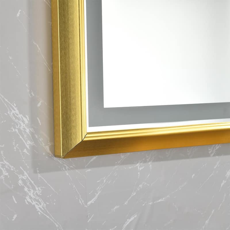 Rectangular Brushed gold Framed LED Mirror Bathroom Vanity Mirror