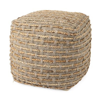 Mercana "Binita" Grey / Brown Hemp Wool & Cotton Square Pouf