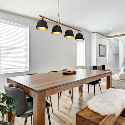 Ampla Modern Farmhouse 4-light Linear Chandelier Black Gold Large Kitchen Island Pendant Lighting - L 37.4"* W 5.5"* H 67.5"