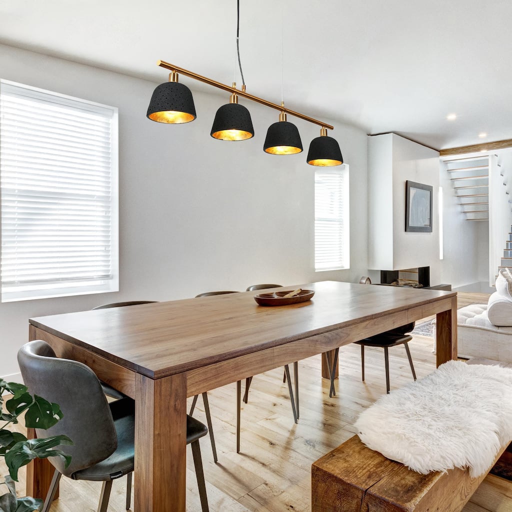Ampla Modern Farmhouse 4-light Linear Chandelier Black Gold Large Kitchen Island Pendant Lighting - L 37.4"* W 5.5"* H 67.5"