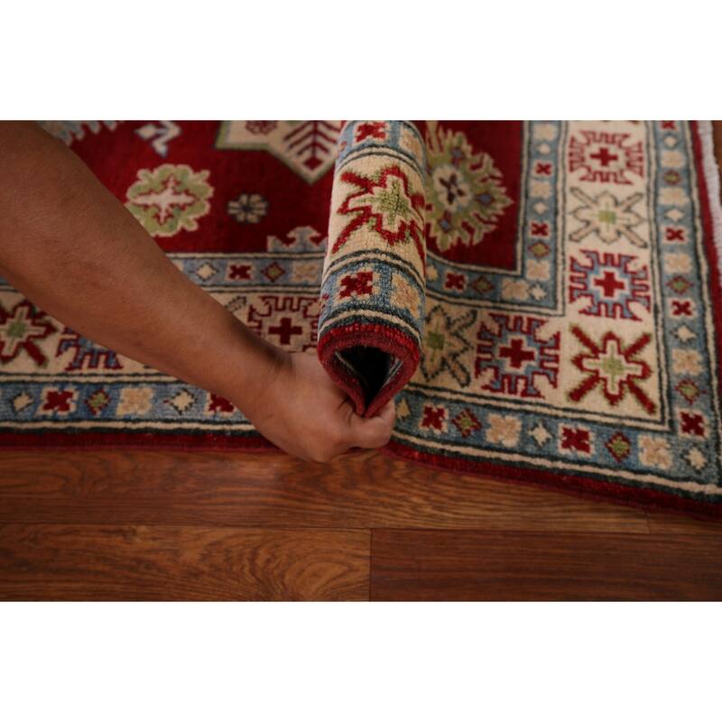 Red Kazak Foyer Rug Hand-Knotted Wool Carpet - 3'3" x 4'6"