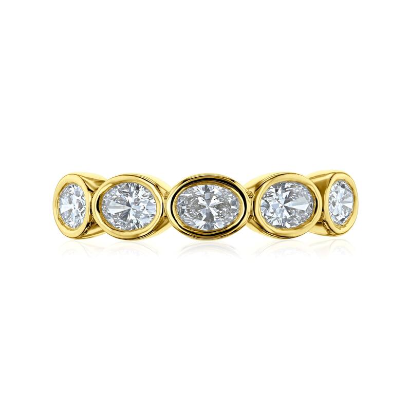Kobelli 1.1 Carats Lab Grown Diamond 14k Solid Gold Oval Bezel Half Eternity Bailey Ring
