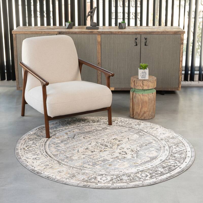 Bowman Classic Oriental Gray/Beige Area Rug - 5'3 Round
