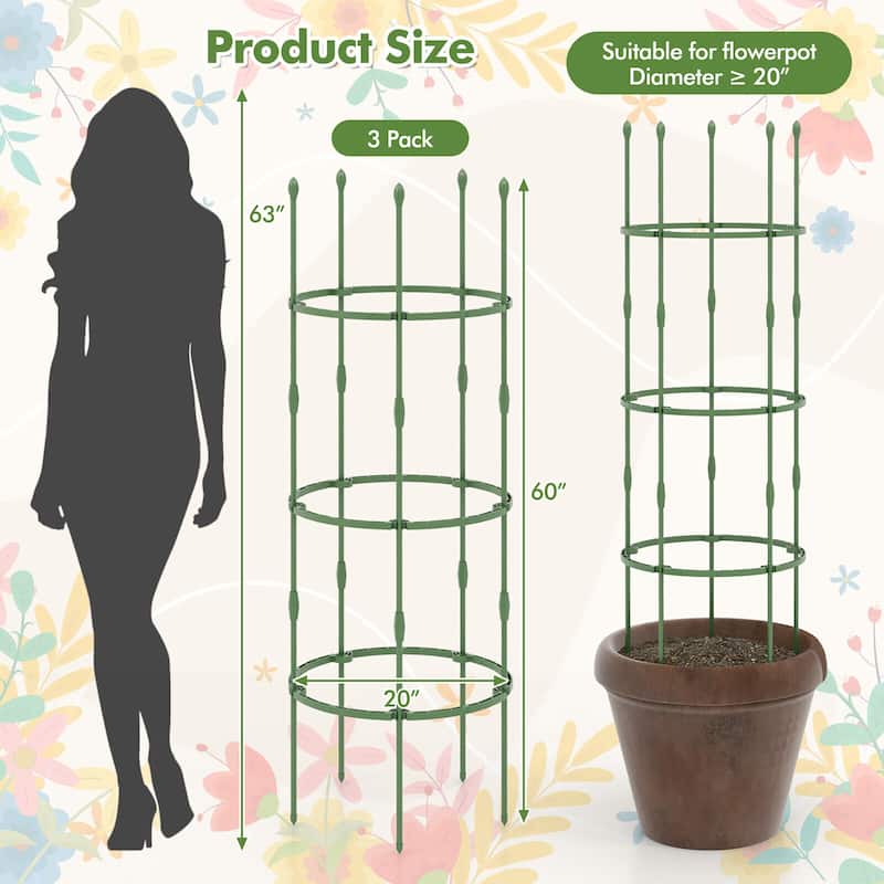 Gymax 3-Pack Garden Tomato Trellis 60'' Plant Support Cage w/