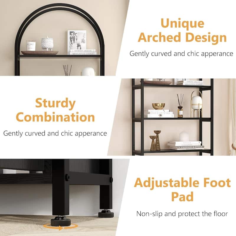 5 Levels Bookcase, Arched Shelf with Doors - 11D*31.5W*71.5H