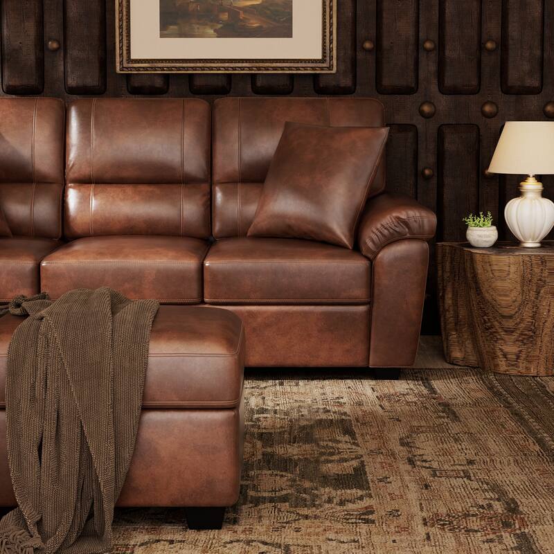 Upholstered Living Room Set, 3 Pieces - Faux Leather Loveseat, Sofa with Ottoman