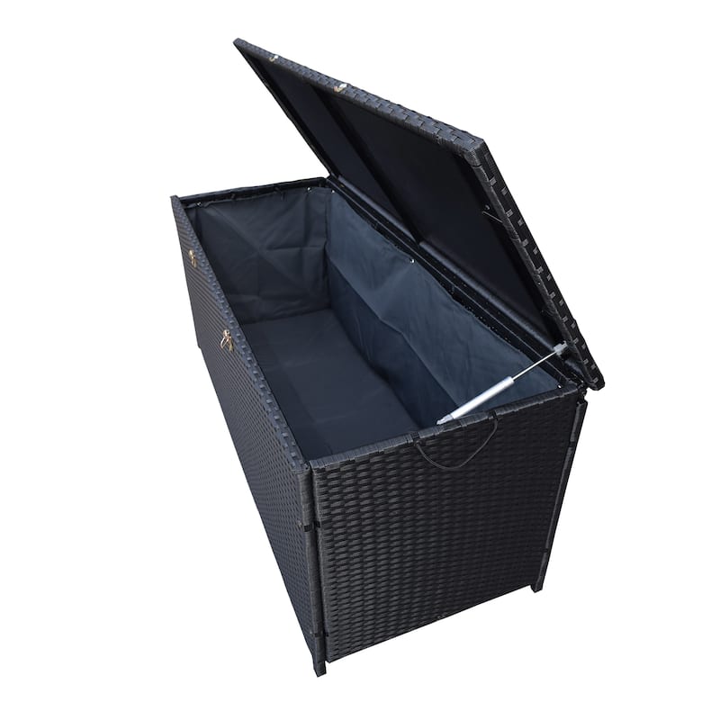 Indoor and Outdoor Balcony Patio Deck Porch Pool 113 Gallon Wicker Storage Box Trunk Bin with Metal Frame - N/A