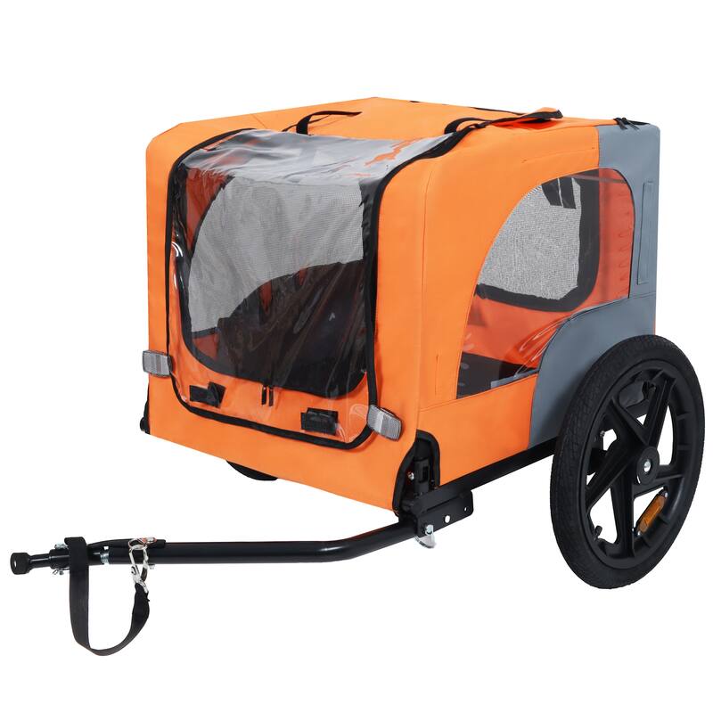 Outdoor Collapsible Pet Bike Trailer With 16-Inch All-Terrain Wheels & Universal Hitch-Foldable Dog/Cargo Carrier Cart - Orange