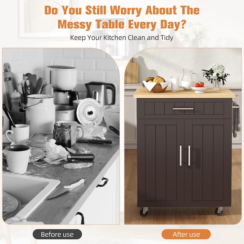 Rolling Kitchen Island with Storage Cabinet & Drawer – Extra Counter Space for Kitchen